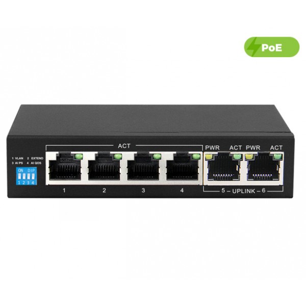 UltraLAN 4 Port 60W Fast Ethernet Switch with 4 AI PoE and 2 Uplink Ports
