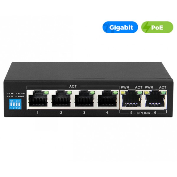 UltraLAN 4 Port 60W Gigabit Ethernet AI PoE Switch with 2 GE Uplink Ports